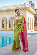 Red And Green Mulmul Cotton Saree