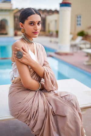 Sand Beige Mulmul Cotton Saree