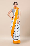 Womens Cotton White Saree With Blouse Piece