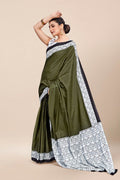 Womens Cotton Green Saree With Blouse Piece