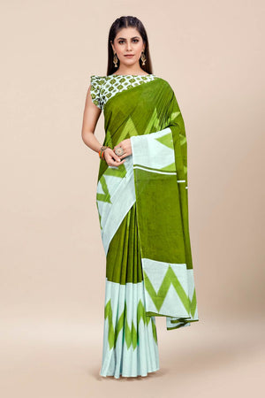 Womens Digital Print Viscose Green Saree With Blouse Piece