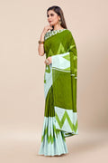 Womens Digital Print Viscose Green Saree With Blouse Piece