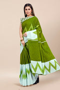 Womens Digital Print Viscose Green Saree With Blouse Piece