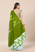 Womens Digital Print Viscose Green Saree With Blouse Piece