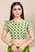 Womens Digital Print Viscose Green Saree With Blouse Piece