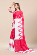 Womens Digital Print Viscose Pink Saree With Blouse Piece