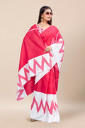 Womens Digital Print Viscose Pink Saree With Blouse Piece