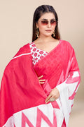 Womens Digital Print Viscose Pink Saree With Blouse Piece