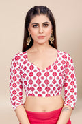 Womens Digital Print Viscose Pink Saree With Blouse Piece