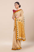 Womens Digital Print Viscose Yellow Saree With Blouse Piece