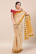 Womens Digital Print Viscose Yellow Saree With Blouse Piece