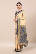 Womens Digital Print Viscose Beige Saree With Blouse Piece
