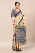 Womens Digital Print Viscose Beige Saree With Blouse Piece