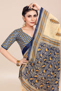 Womens Digital Print Viscose Beige Saree With Blouse Piece