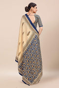 Womens Digital Print Viscose Beige Saree With Blouse Piece