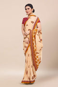 Womens Digital Print Viscose Cream Saree With Blouse Piece