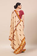 Womens Digital Print Viscose Cream Saree With Blouse Piece