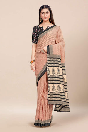 Womens Linen Blend Brown Saree With Blouse Piece