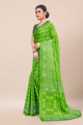 Womens Linen Blend Green Saree With Blouse Piece