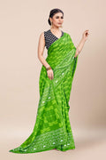 Womens Linen Blend Green Saree With Blouse Piece