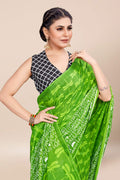 Womens Linen Blend Green Saree With Blouse Piece