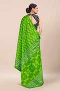 Womens Linen Blend Green Saree With Blouse Piece
