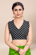 Womens Linen Blend Green Saree With Blouse Piece