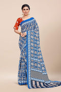 Womens Linen Blend Blue Saree With Blouse Piece