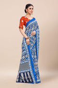 Womens Linen Blend Blue Saree With Blouse Piece