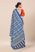 Womens Linen Blend Blue Saree With Blouse Piece