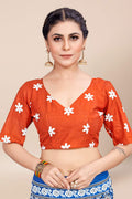 Womens Linen Blend Blue Saree With Blouse Piece