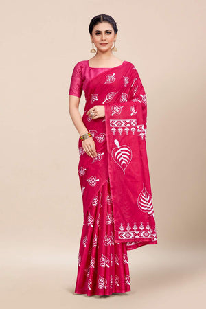 Womens Linen Blend Pink Saree With Blouse Piece
