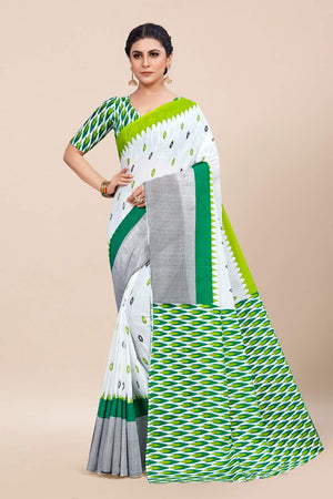 Womens Cotton White Saree With Blouse Piece