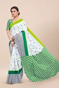 Womens Cotton White Saree With Blouse Piece