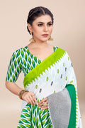 Womens Cotton White Saree With Blouse Piece