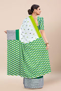 Womens Cotton White Saree With Blouse Piece
