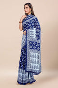Womens Cotton Blue Saree With Blouse Piece