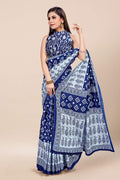 Womens Cotton Blue Saree With Blouse Piece