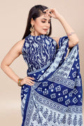 Womens Cotton Blue Saree With Blouse Piece