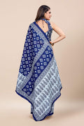 Womens Cotton Blue Saree With Blouse Piece