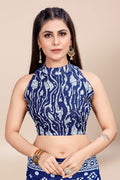 Womens Cotton Blue Saree With Blouse Piece