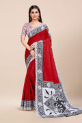 Womens Cotton Red Saree With Blouse Piece