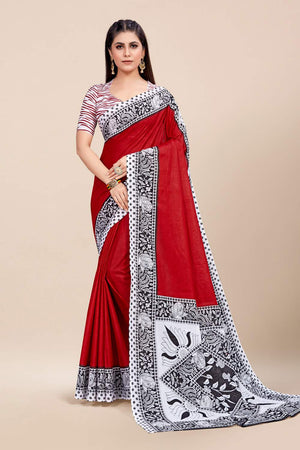 Womens Linen Blend White Saree With Blouse Piece