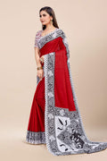 Womens Cotton Red Saree With Blouse Piece