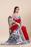 Womens Cotton Red Saree With Blouse Piece