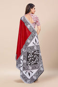 Womens Cotton Red Saree With Blouse Piece