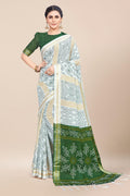 Womens Cotton White Saree With Blouse Piece