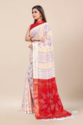 Womens Cotton White Saree With Blouse Piece