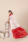 Womens Cotton White Saree With Blouse Piece