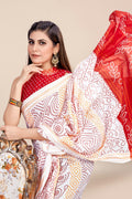 Womens Cotton White Saree With Blouse Piece